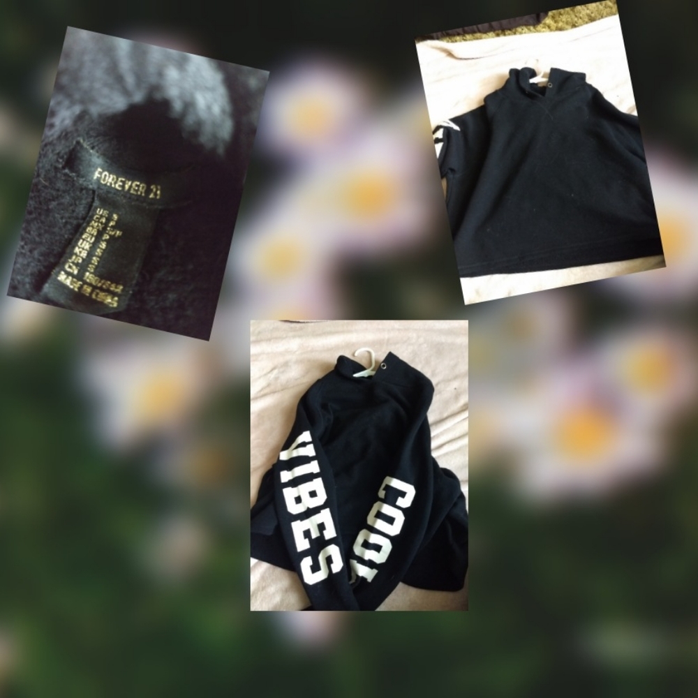 Black Cropped Hoodie with White Print